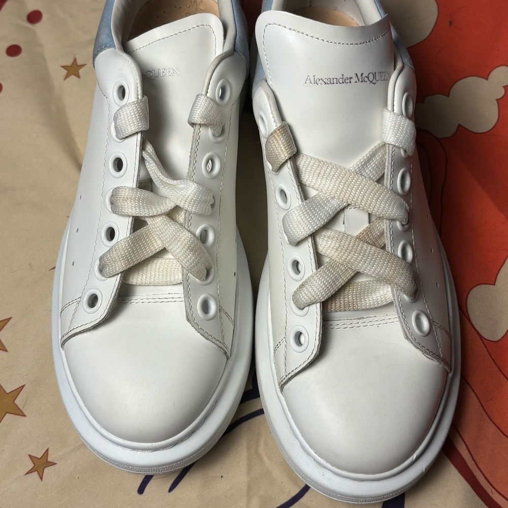 Alexander McQueen Oversized Sneakers White Light Blue Suede 553770 38.5 Designer - Picture 16 of 16